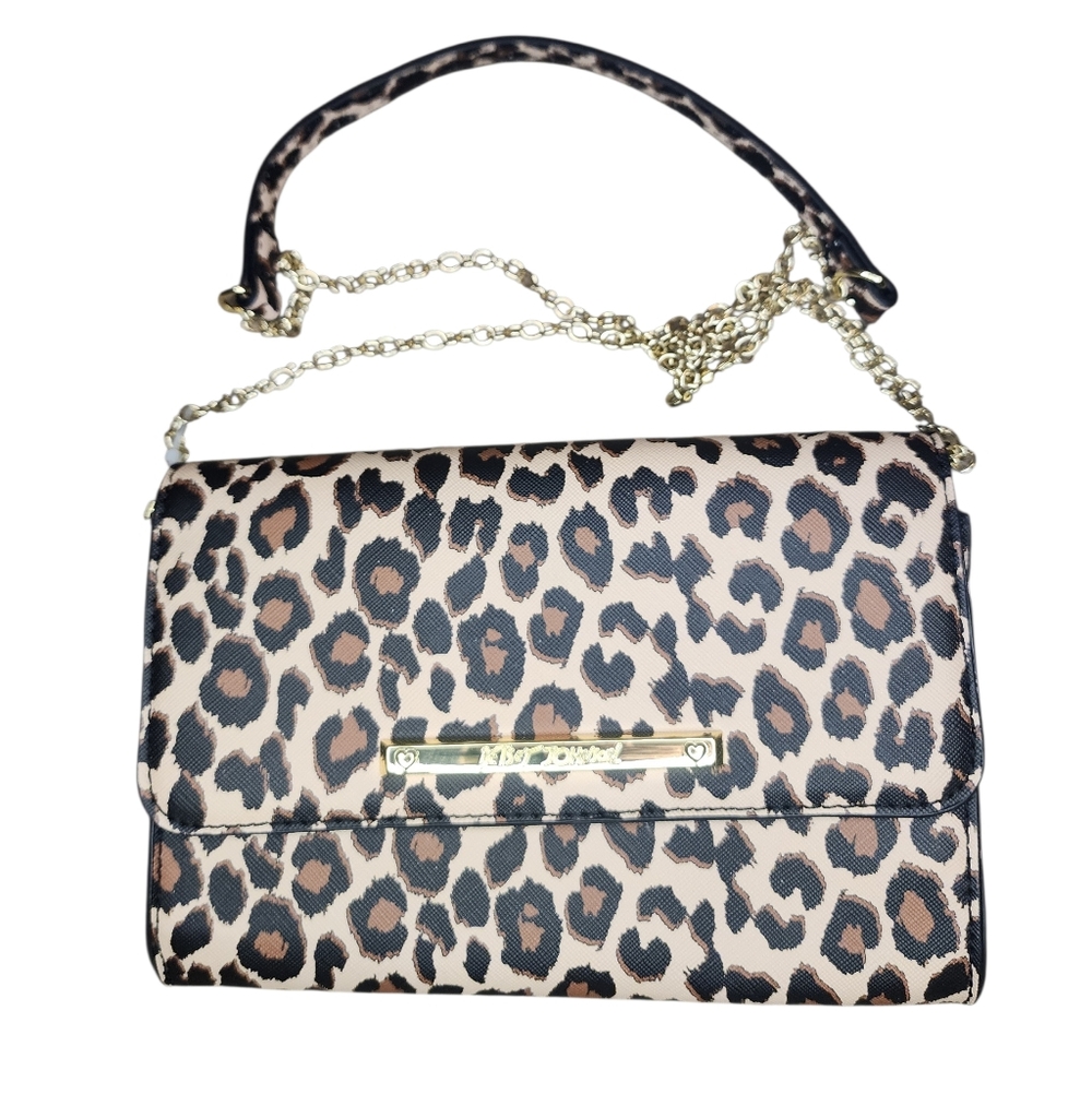 Betsey Johnson Leopard Print Wallet on a Chain / Crossbody Clutch, NWT